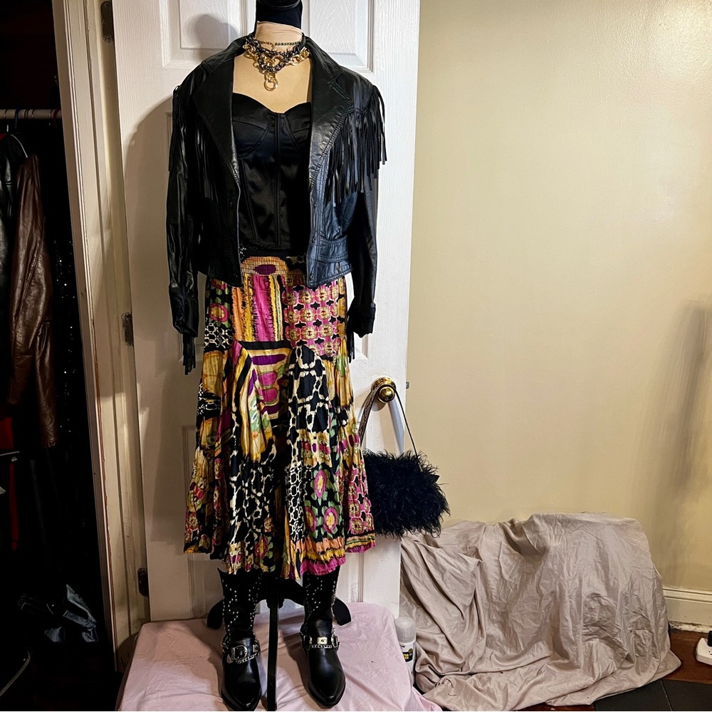 Grace Elements 100% Cotton Pleated Boho Abstract Festival Midi Skirt‎ S/M